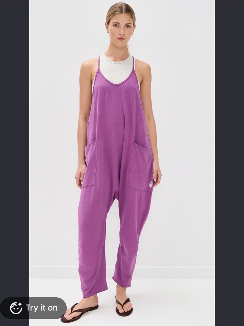 Free People Purple hot shot onesie Relaxed Pocket Jumpsuit l
